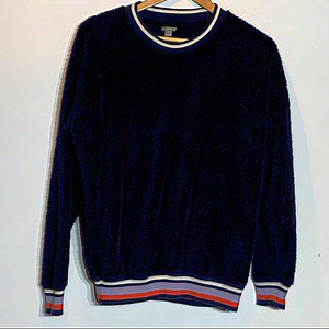 EUC aerie navy sherpa vintage style sweatshirt white, pink and‎ lavender trim